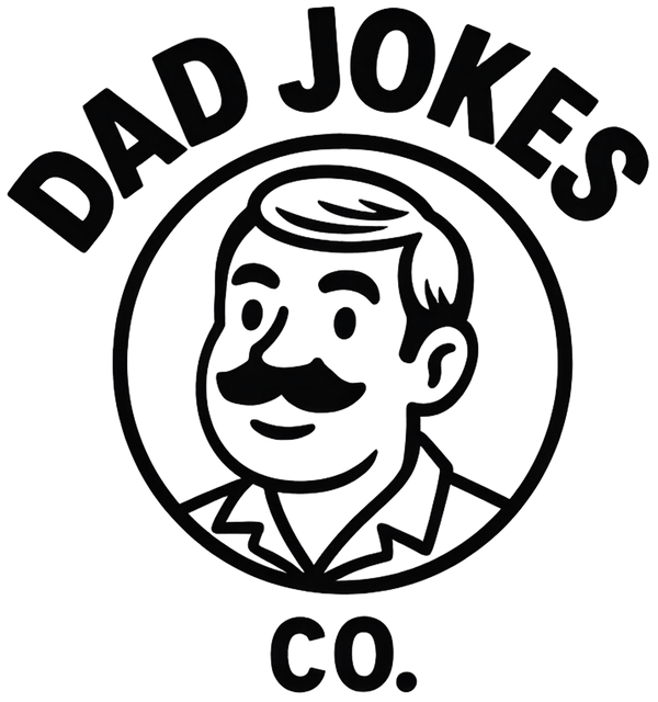 Logo of Dad Jokes Co. with a stylized illustration of a man's face in a circular emblem.